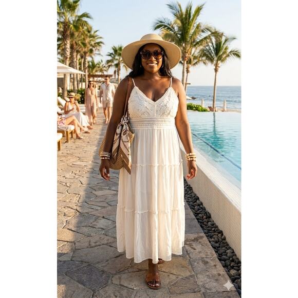 No Comment Dresses & Skirts - No Comment Plus Cream Lace Tiered Maxi Dress Boho Cottagecore French Country 2X